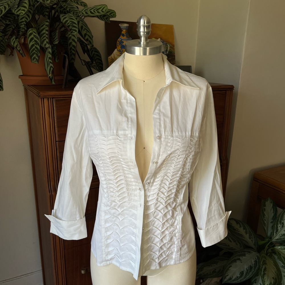 Textured White Button Down Women's Shirt